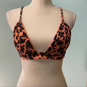 Kopper & Zink Bikini Top in Bold Leopard Print,Size Large, Black on Orange
